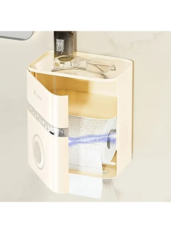 صندوق مناديل حائط مزدوج الطبقات خفيف الوزن بدون حفر أبيض - توفير مساحة التخزين في الحمام - Image 1